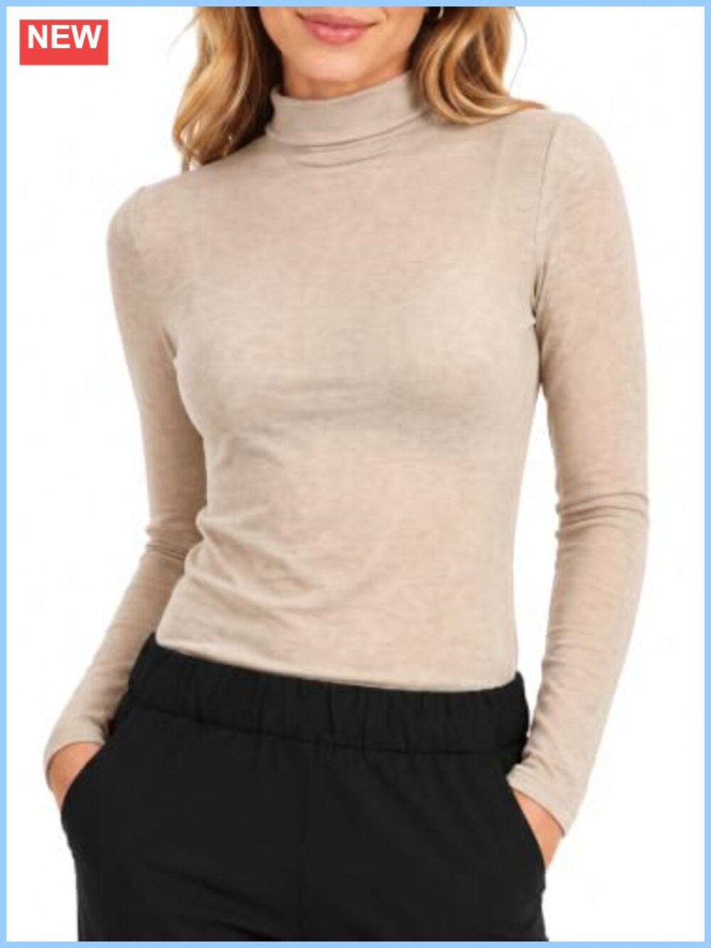 Merino Wool Blend Mock Neck Top Lightweight Base Layer Slim Fit Long